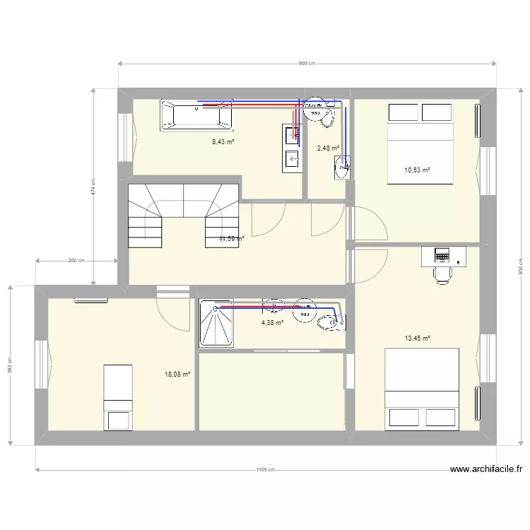 S&egrave;vres 57 R+1 Plomberie +  nuoc'. Plan de 