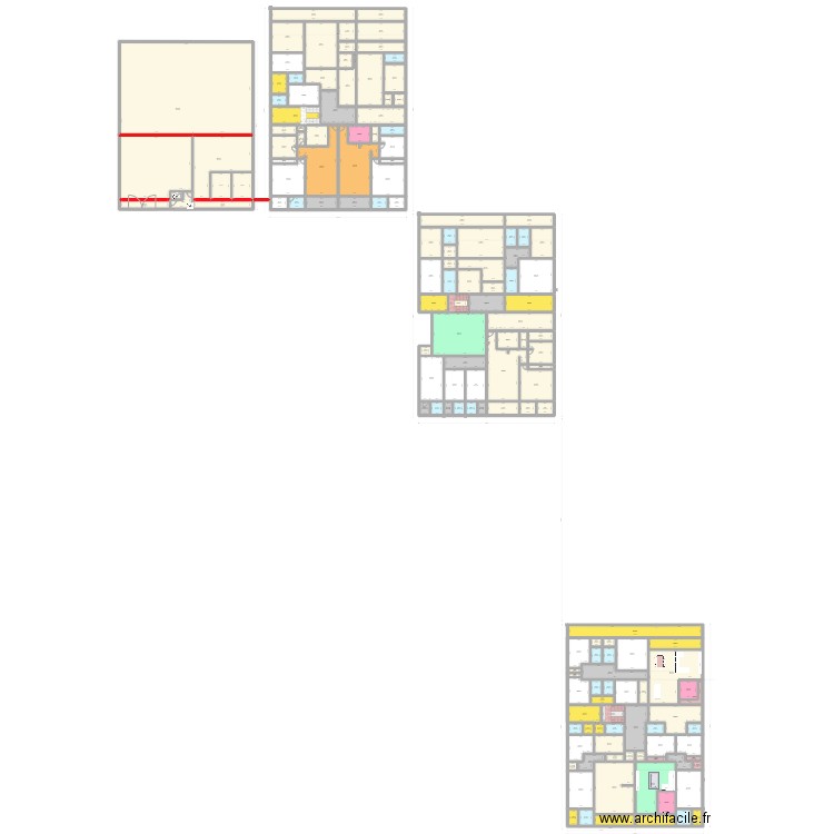 Immeuble R+4 etages. Plan de 152 pièces et 2100 m2