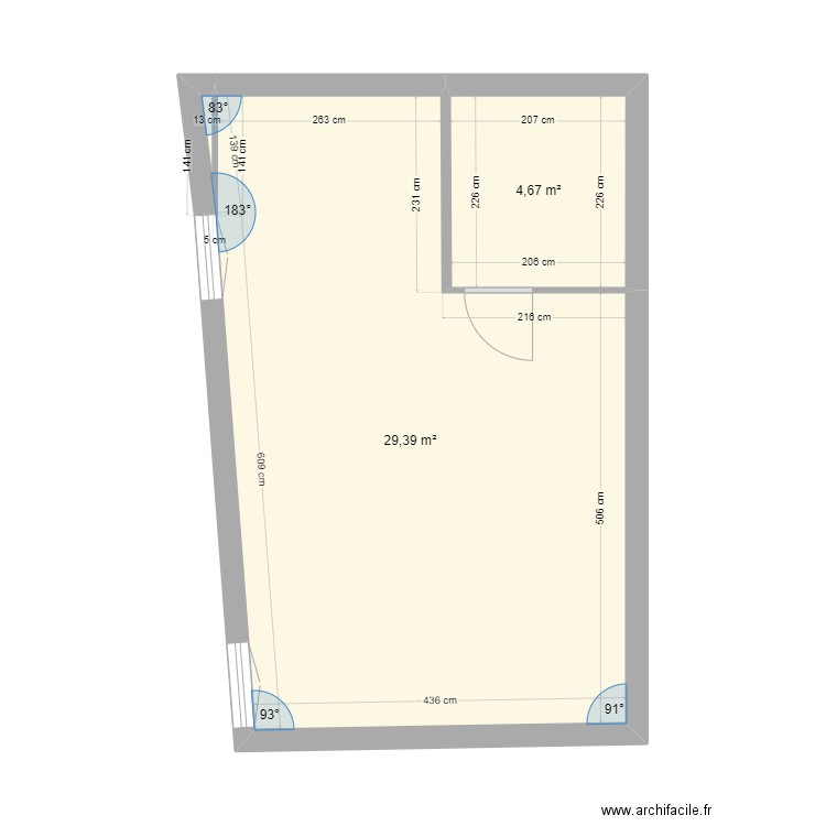 studio doublage. Plan de 2 pièces et 34 m2