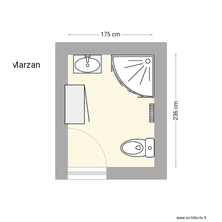Salle de bain Marzan. Plan de 1 pièce et 4 m2