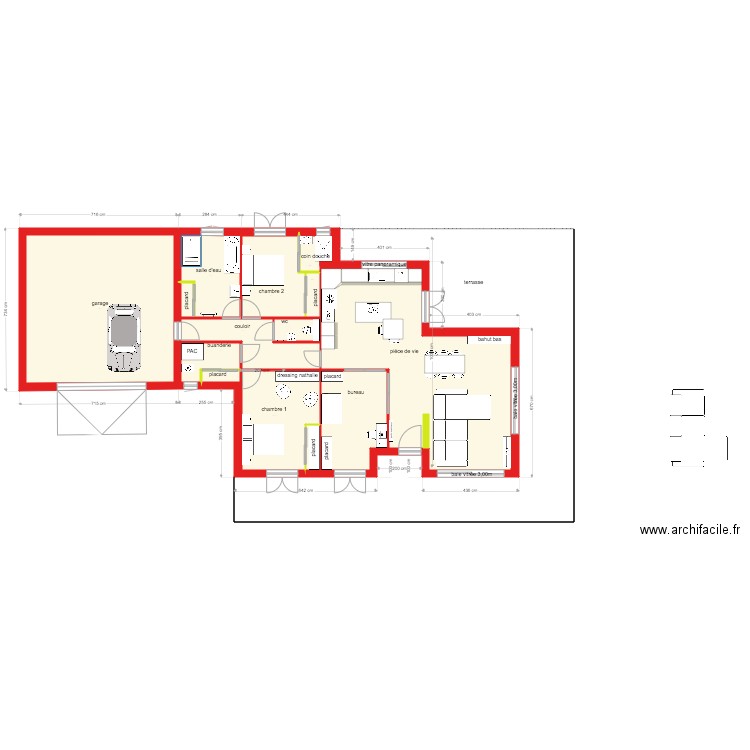 plan avec 2 décrochets. Plan de 0 pièce et 0 m2