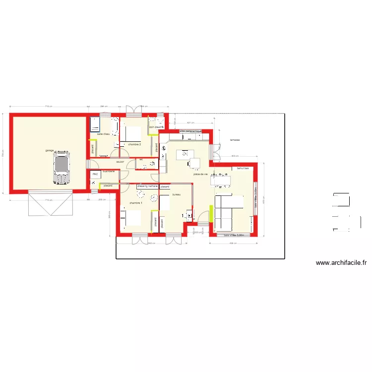 plan avec 2 d&eacute;crochets. Plan de 