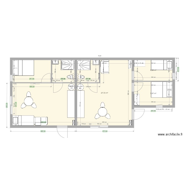 Extension 20 Staedel aménagement 3. Plan de 4 pièces et 45 m2