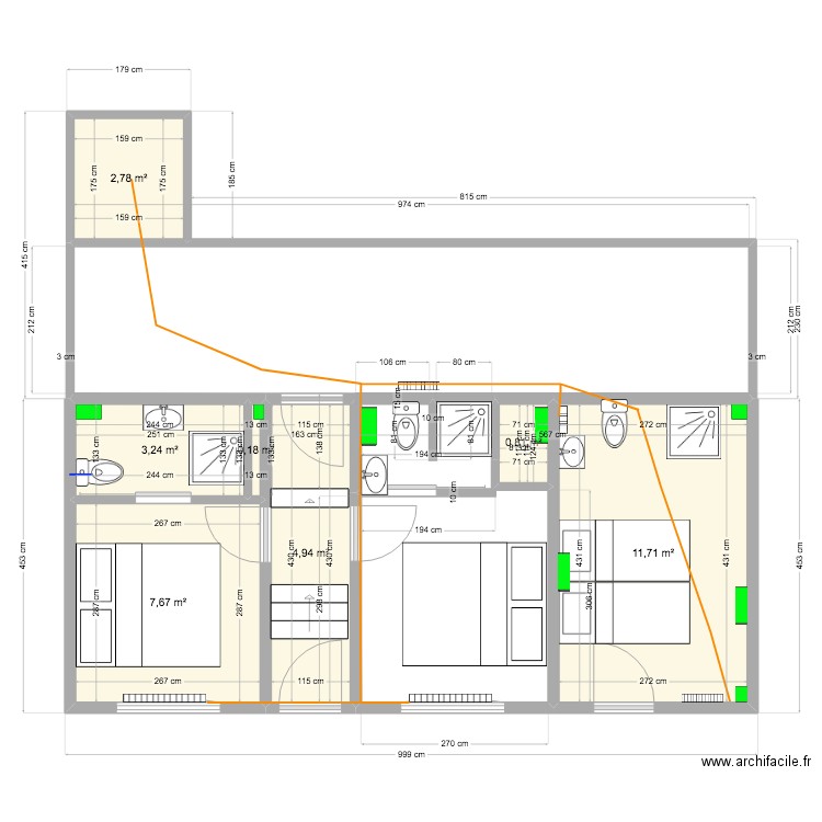 piso 0 agua v3. Plan de 7 pièces et 37 m2