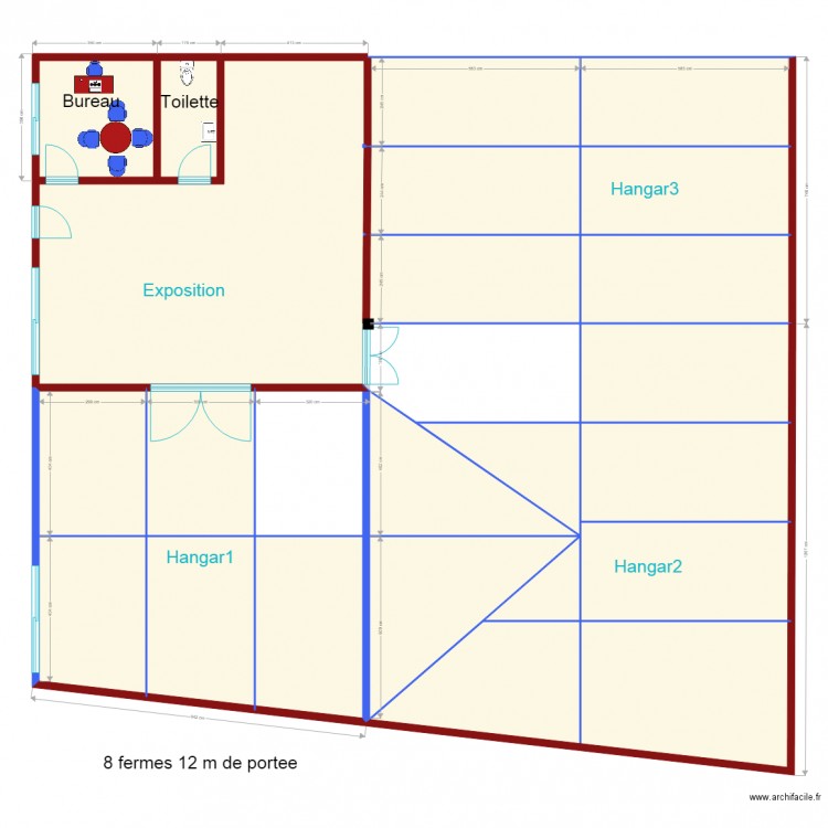 hangar cloisonné Q10 charpente metallique1104. Plan de 15 pièces et 351 m2