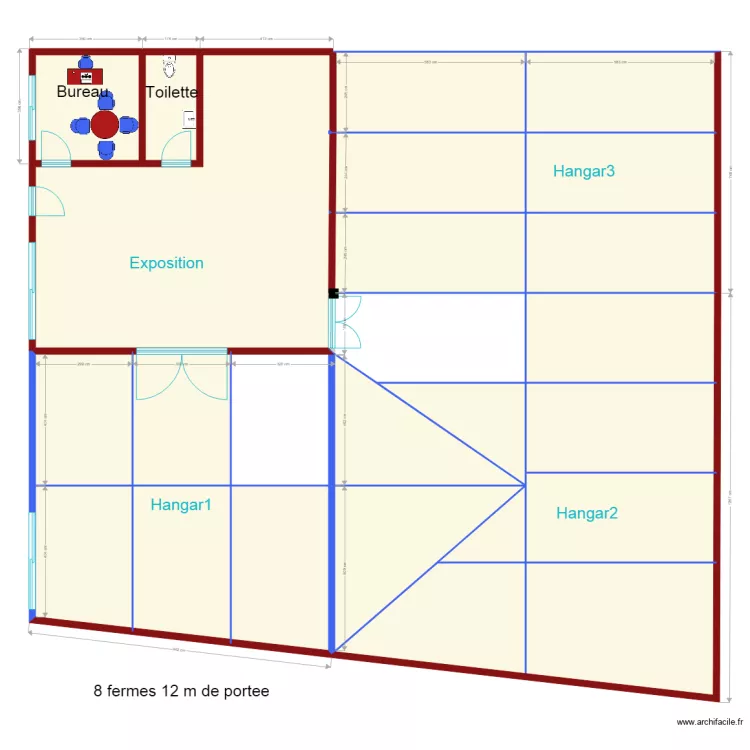 hangar cloisonn&eacute; Q10 charpente metallique1104. Plan de 