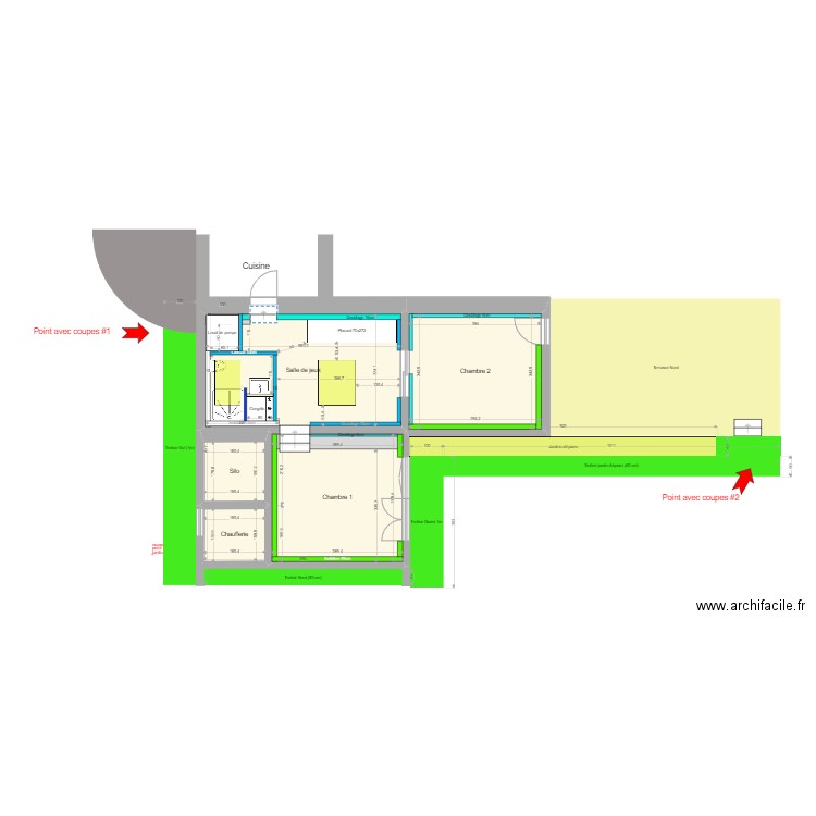 Appentis - Plomberie. Plan de 5 pièces et 54 m2
