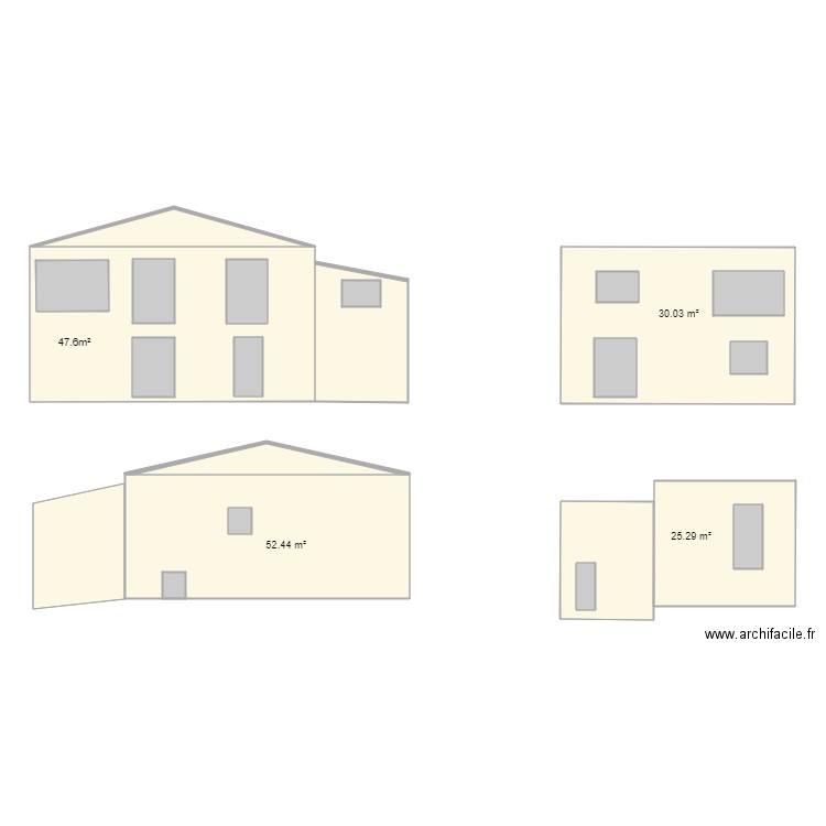 Facades. Plan de 0 pièce et 0 m2