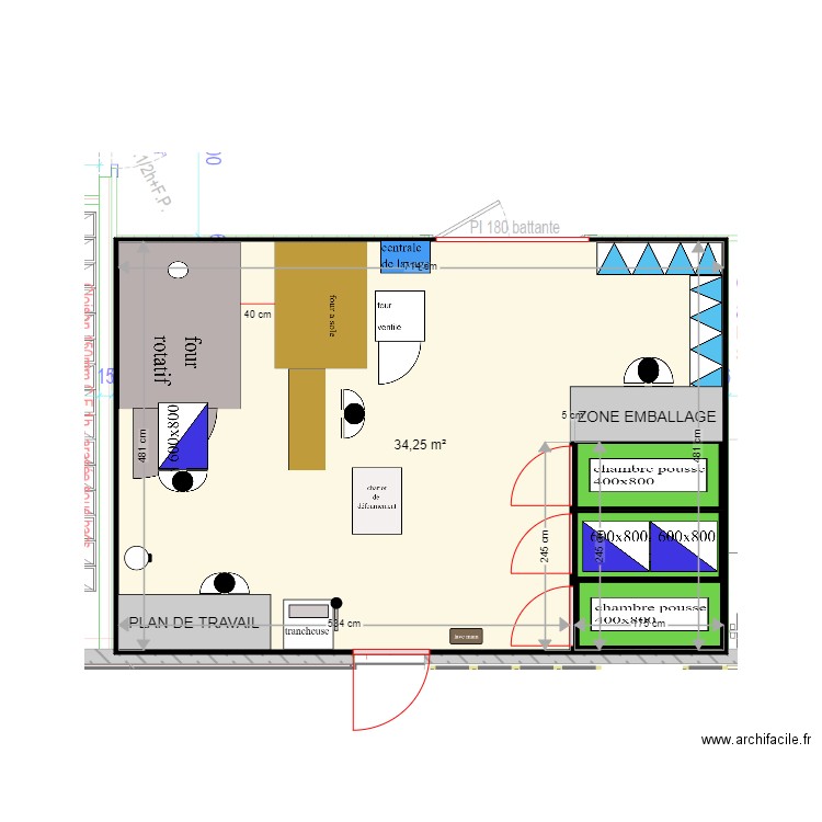 Gergy labo BVP. Plan de 1 pièce et 34 m2