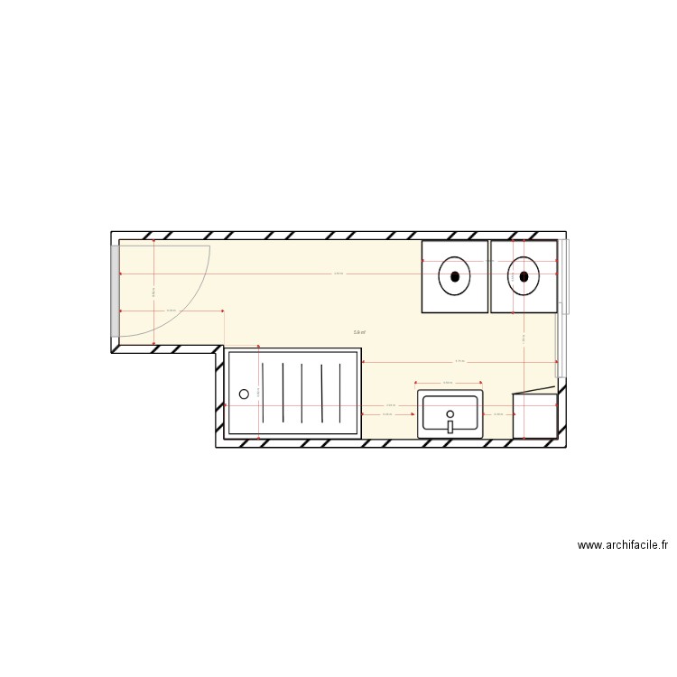 salle de bain etienne pedron. Plan de 1 pièce et 6 m2