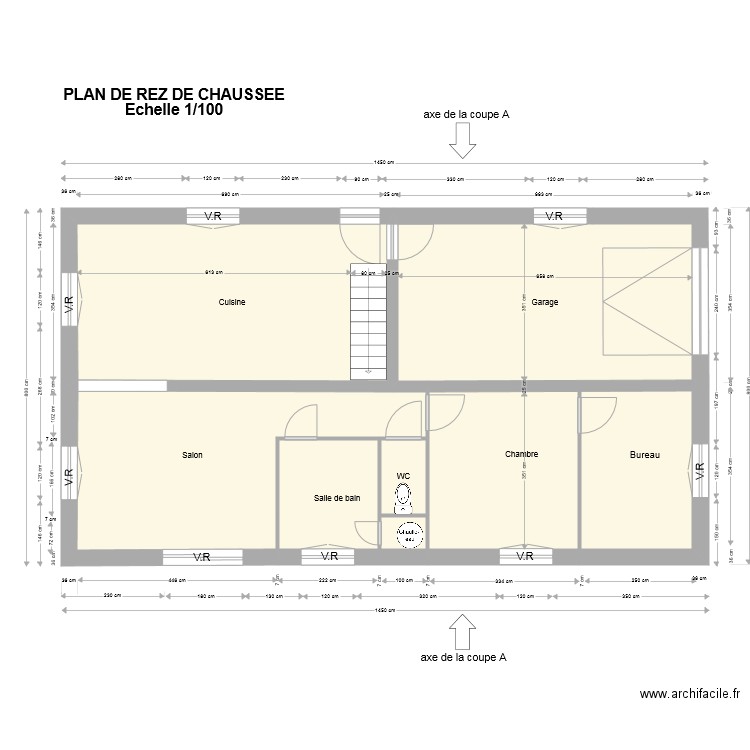 permis 3 vdv rdc sci. Plan de 6 pièces et 95 m2