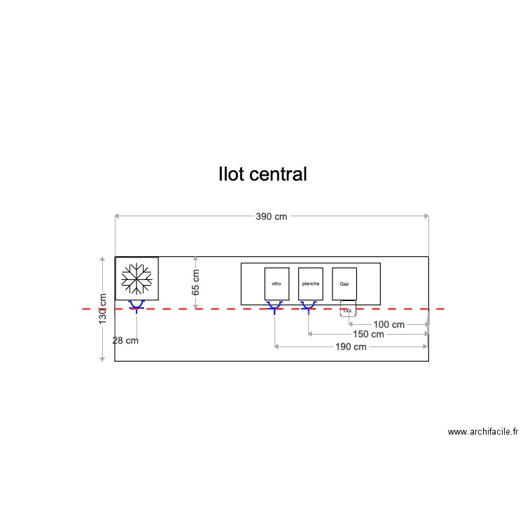 ilot central. Plan de 0 pièce et 0 m2