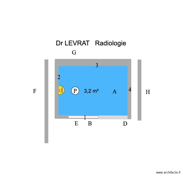 Dr LEVRAT radiologie. Plan de 1 pièce et 3 m2
