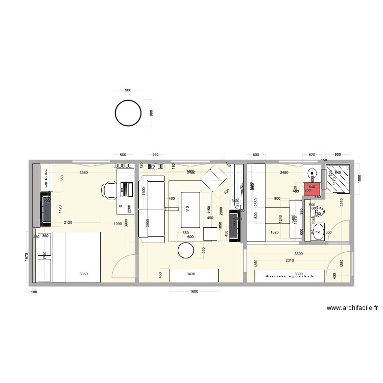 Essais Bvd voltaire V3. Plan de 5 pièces et 39 m2