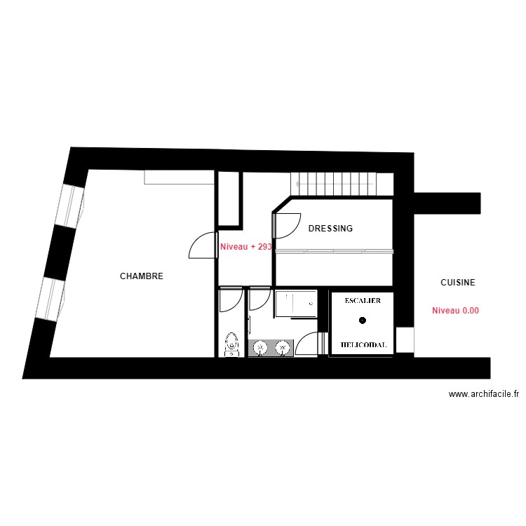 CORRADO 2eme ETAGE SDB PROJET. Plan de 5 pièces et 45 m2