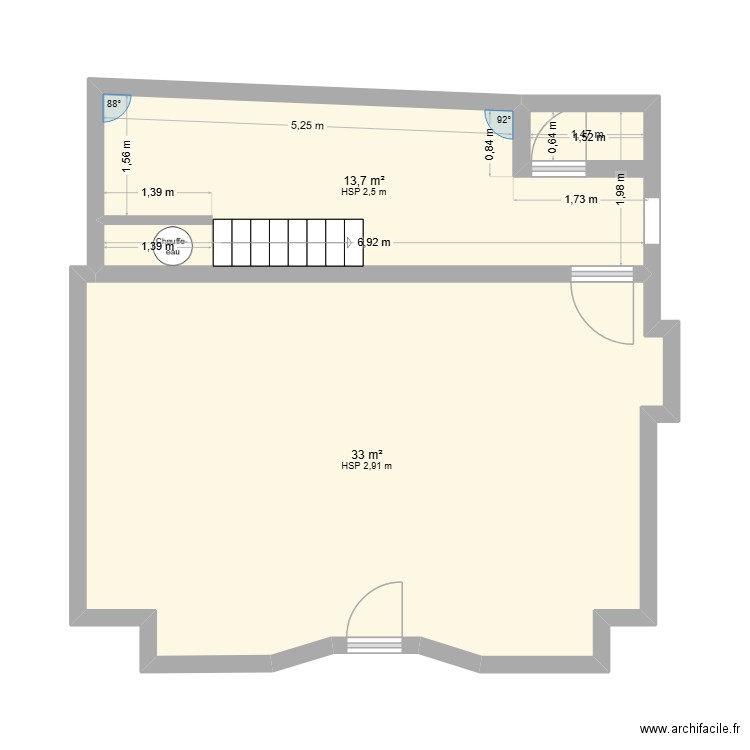 PLan gamo tutut. Plan de 2 pièces et 47 m2