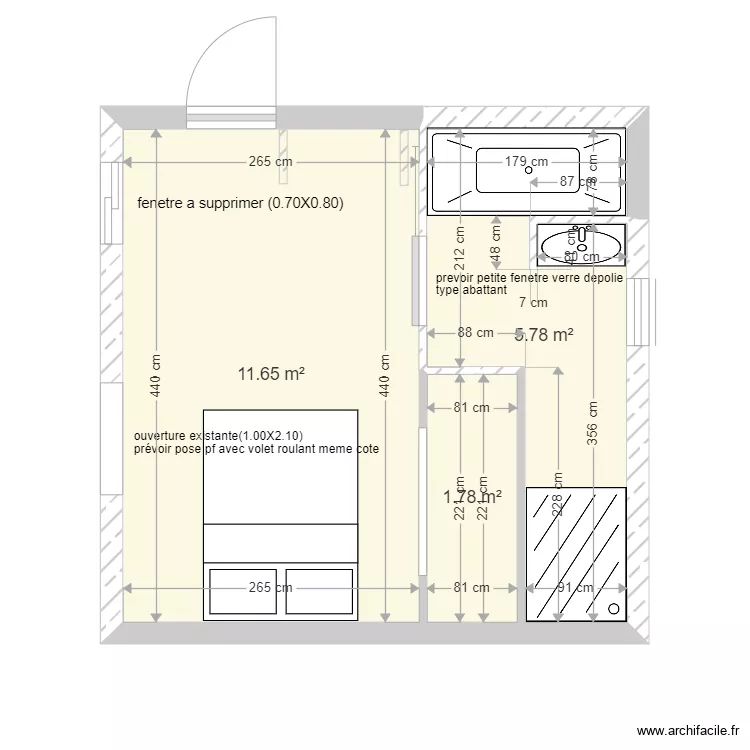 chambre sdb juillet 20. Plan de 