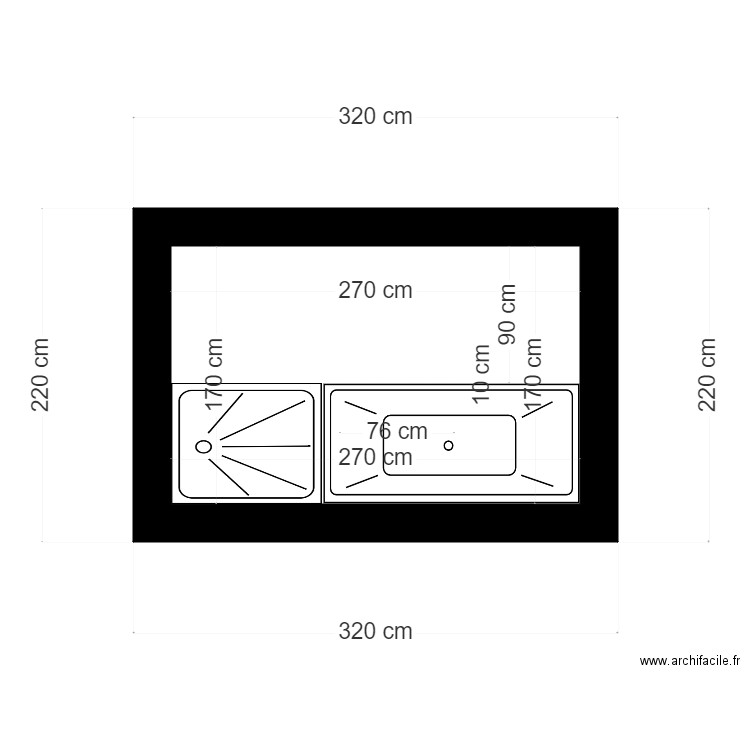 SDB. Plan de 1 pièce et 5 m2