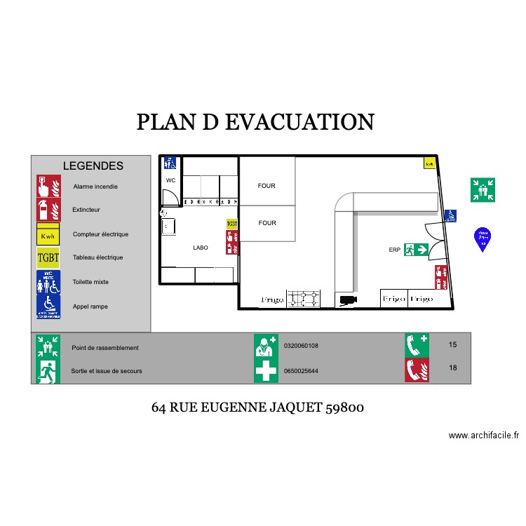 erp 64. Plan de 3 pièces et 43 m2