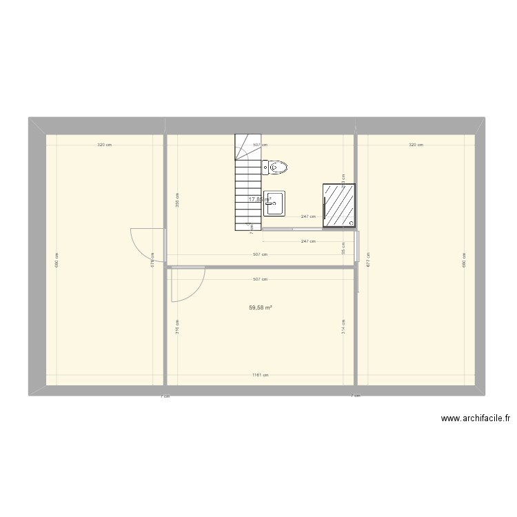 montdidier. Plan de 2 pièces et 77 m2