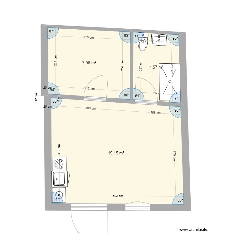 IDR3 - T2 RDC. Plan de 3 pièces et 32 m2