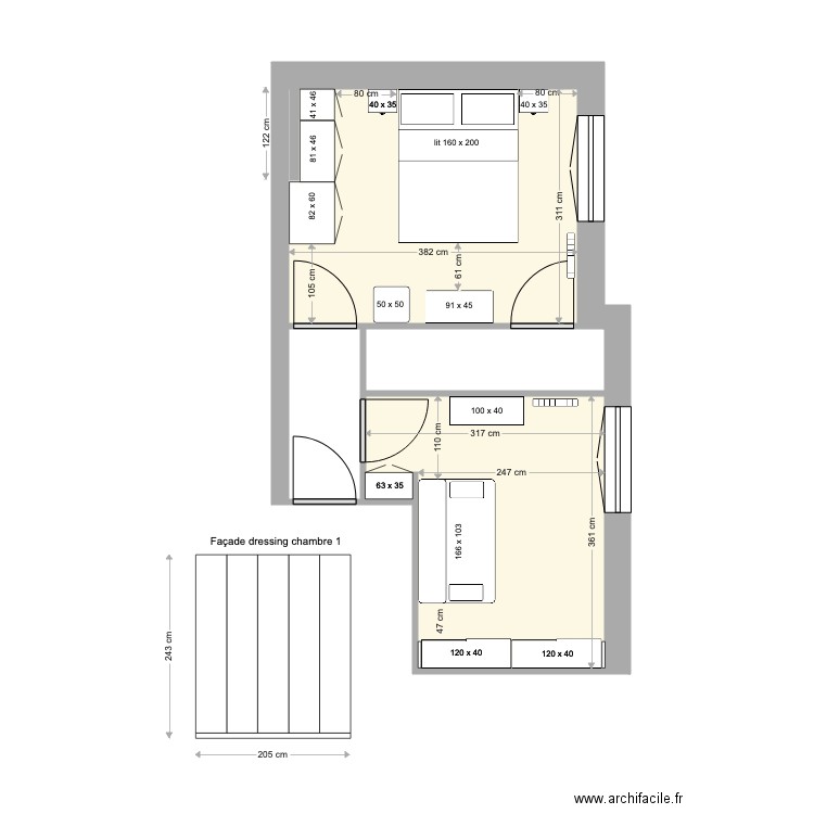 chambres 1 et 2 v1g. Plan de 0 pièce et 0 m2