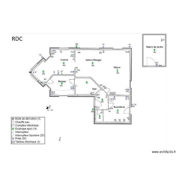 Elec RDC. Plan de 1 pièce et 6 m2
