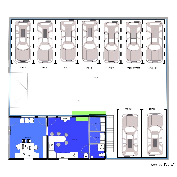 GARAGE ATE. Plan de 5 pièces et 281 m2