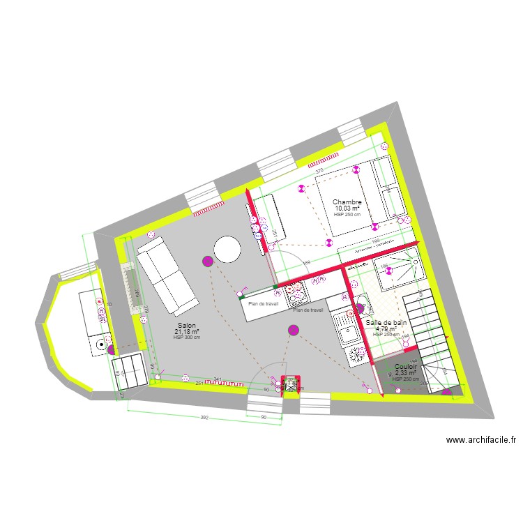 Razvan et Claire ELEC + Placo RDC option 4. Plan de 5 pièces et 60 m2