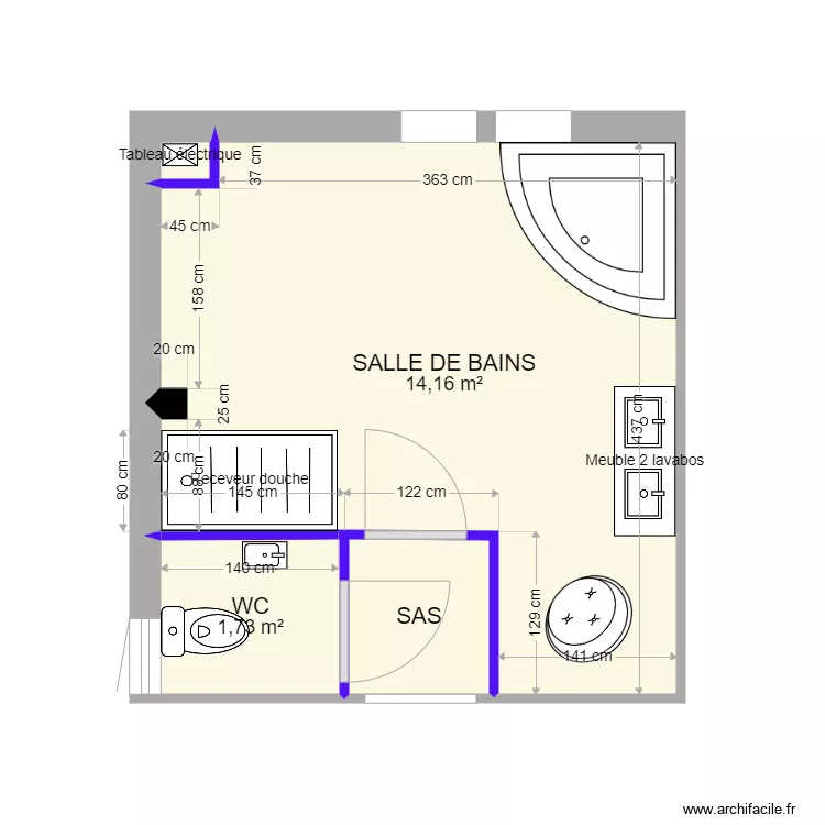 coumert salle de bain angle. Plan de 