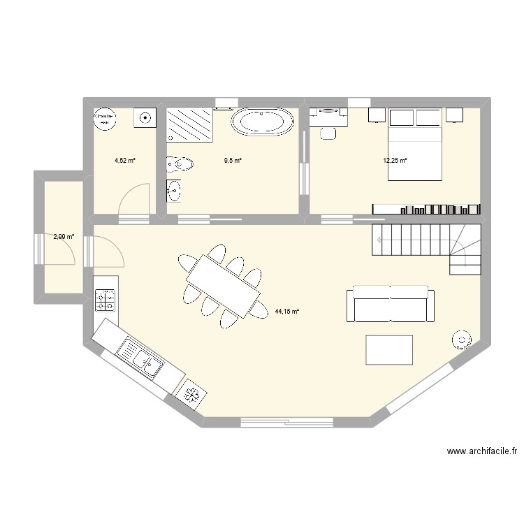 rdc maison semi-octo 2. Plan de 5 pièces et 73 m2