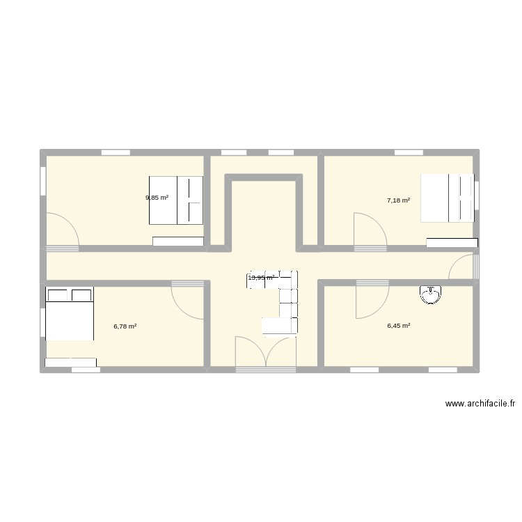 maison ND. Plan de 5 pièces et 44 m2