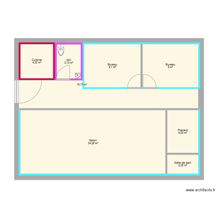 RPE. Plan de 8 pièces et 91 m2