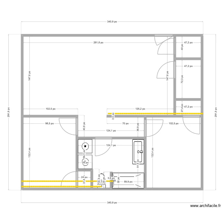 219,salle de bain 01. Plan de 8  et 58 m²