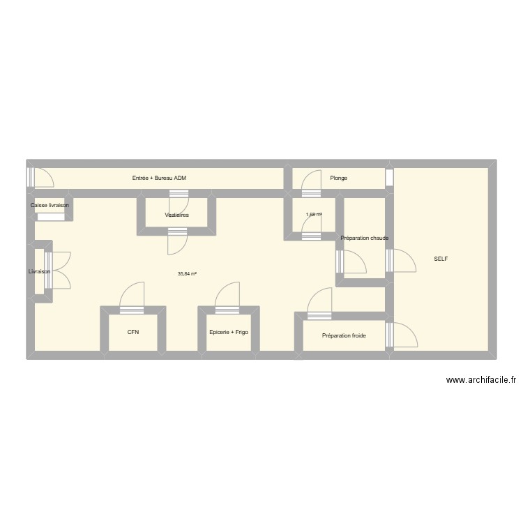 Cuisine satellite. Plan de 12 pièces et 78 m2