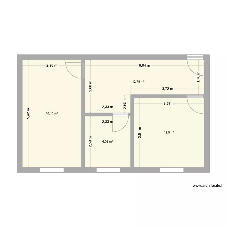Bureau 30 Plan actuel. Plan de 4  et 47 m²