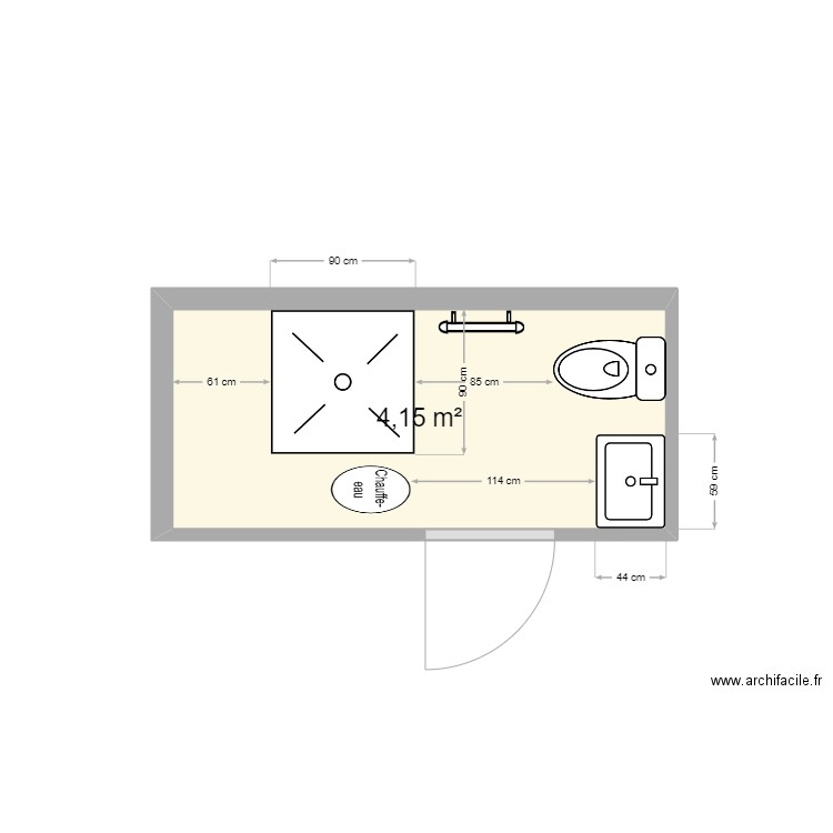 SDB RDC v1. Plan de 1 pièce et 4 m2