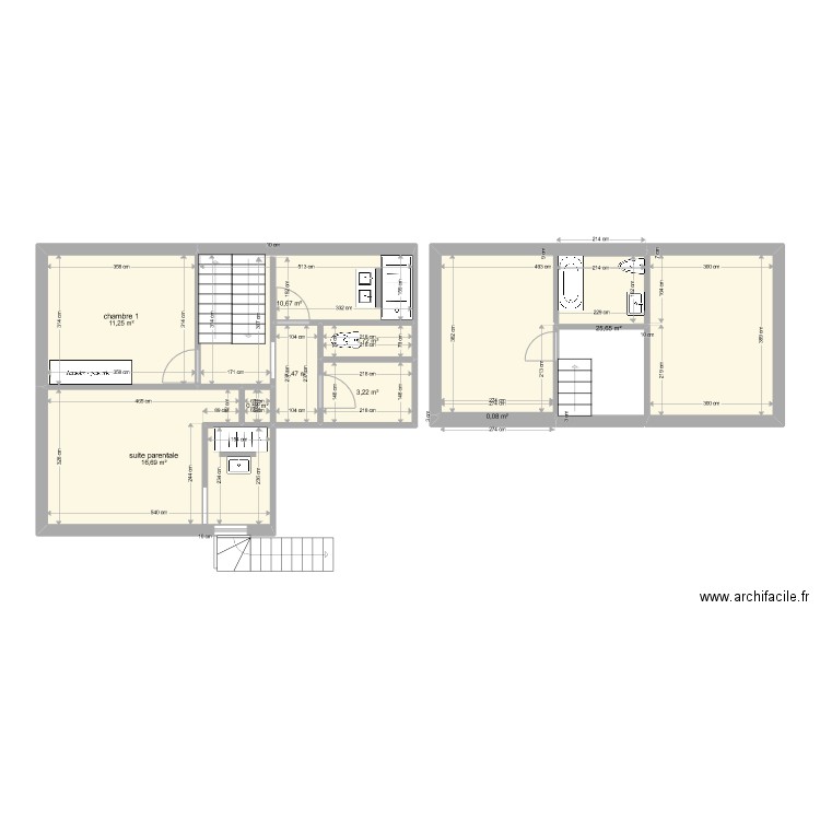 1er et combles maison Albert. Plan de 9 pièces et 72 m2