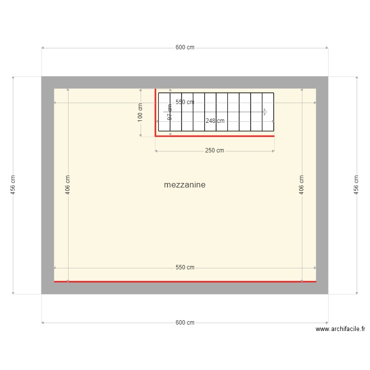 mezzanine. Plan de 1 pièce et 22 m2