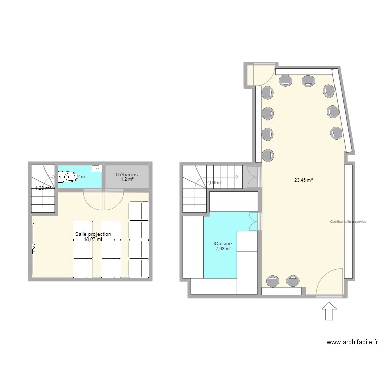 Plan local V2. Plan de 7 pièces et 49 m2