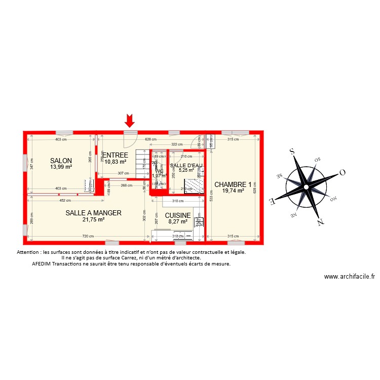 BI 7783 RDC. Plan de 9 pièces et 82 m2