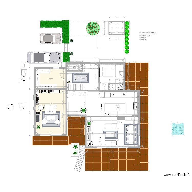 Plan RdC 2. Plan de 5 pièces et 60 m2