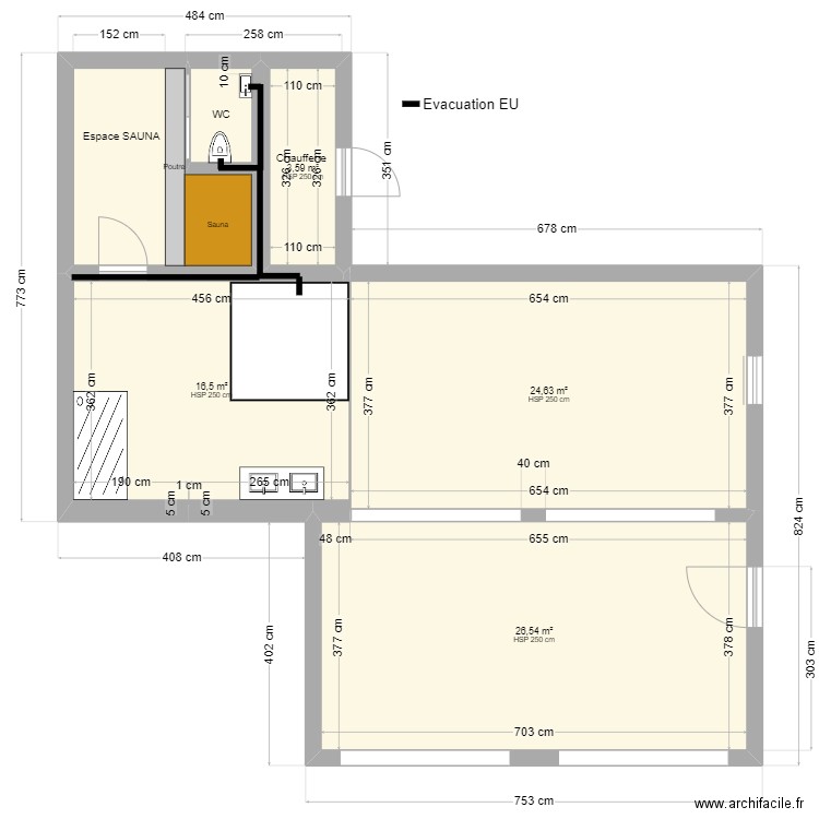Love Room - Pouancé - Plan de réseau plombier . Plan de 6 pièces et 81 m2
