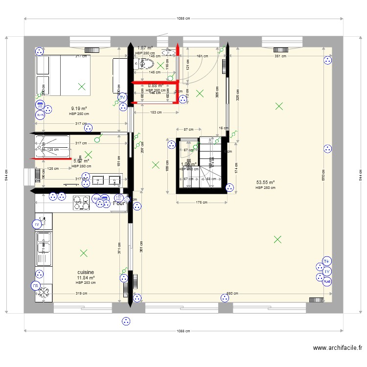 KERJAFFRE RDC 1 futur PLAN ELEC. Plan de 0 pièce et 0 m2