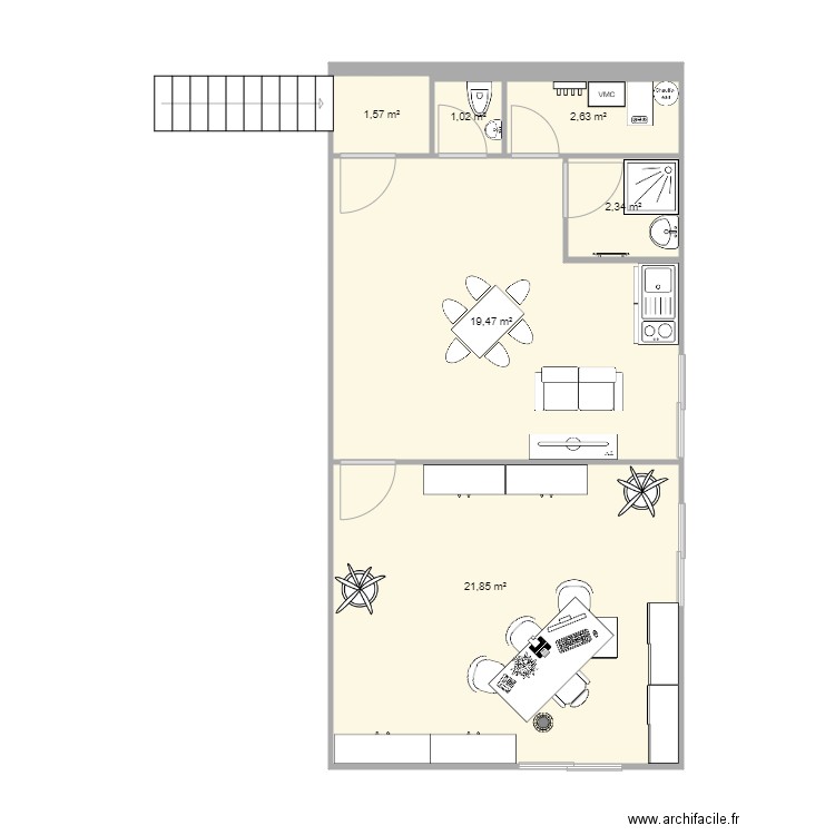 etage plan bois 2. Plan de 6 pièces et 49 m2