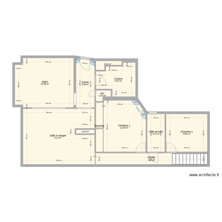 Duclaux 2. Plan de 12 pièces et 83 m2