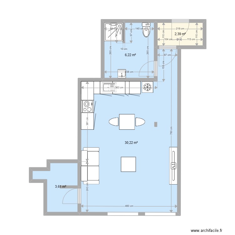 ARL Poste 1.1a. Plan de 4 pièces et 42 m2