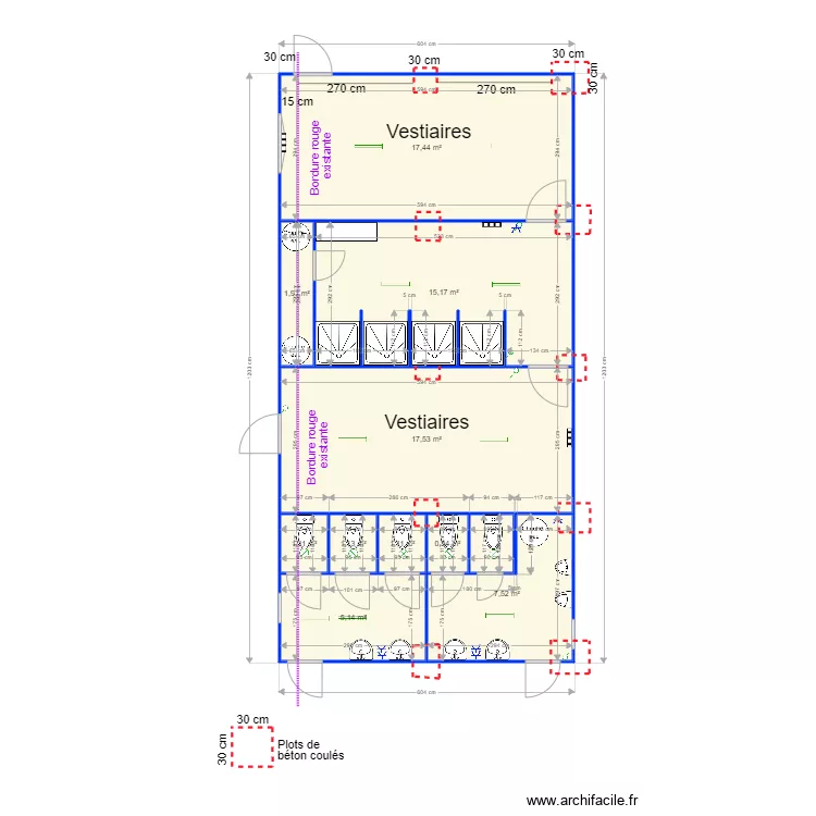 Balcaen Vestiaire et Douches Implantation. Plan de 