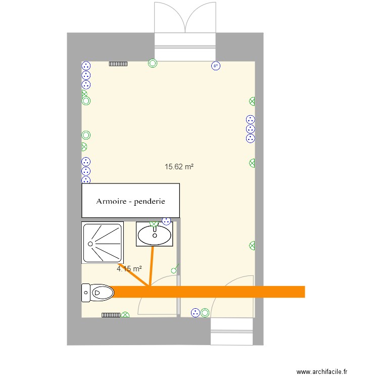 chambres 7 RDC évacuation. Plan de 2 pièces et 20 m2