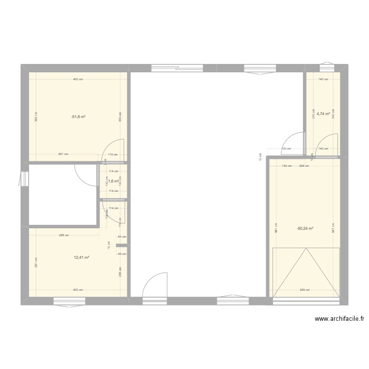 PLA?. Plan de 5 pièces et 49 m2